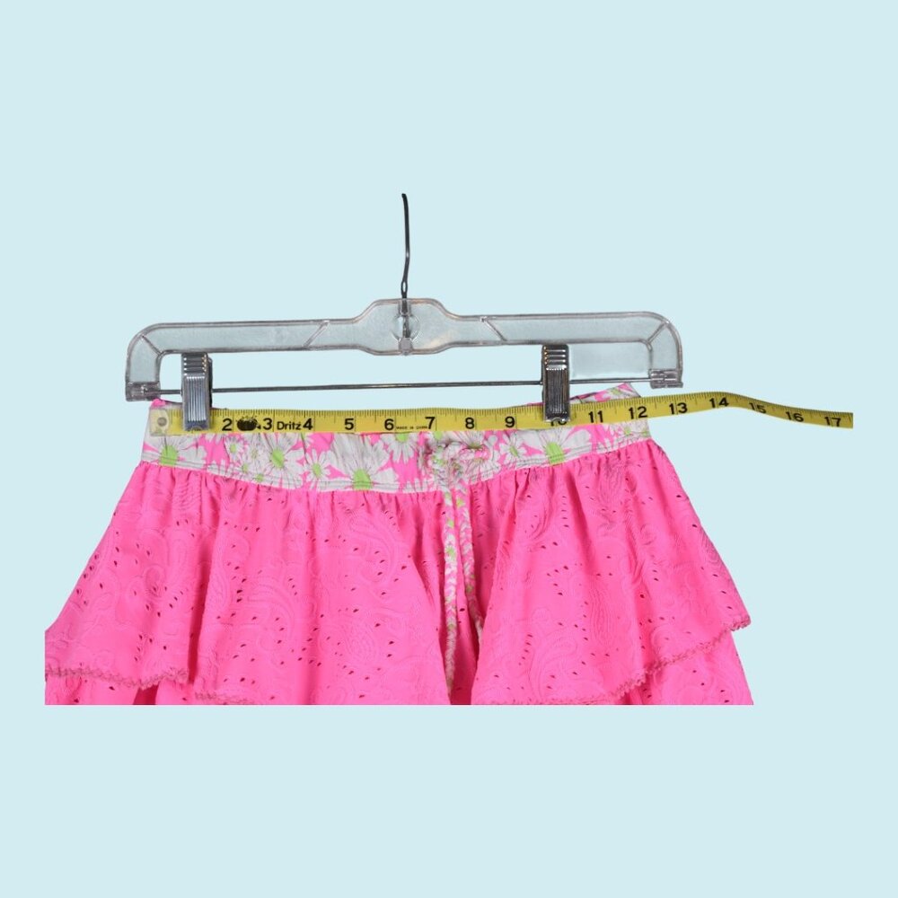 LoveShackFancy x Hurley Skirt Size XS Pink Mini Tiered Ruffle Eyelet Paisley - Picture 13 of 14